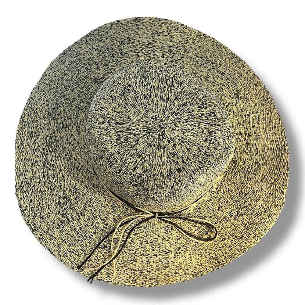 SUN HAT Light Beige & Black Woven Tweed or SZ ONE SIZE 7” inside